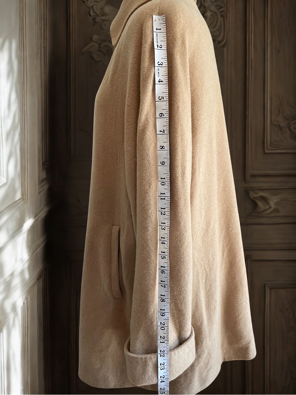 FLEURETTE Vintage 90s 100% Camel Hair Coat Jacket USA Union Tan Sz 12 Mid Length - Picture 9 of 16